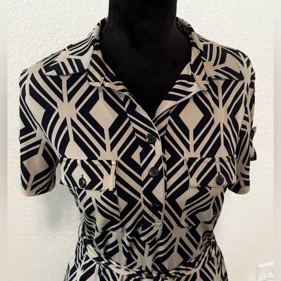EnFocus Studio Geometric Black/Cream Dress, Work, Office Attire, Size 8 - Picture 4 of 9